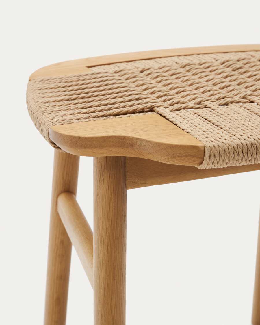 Enit stool made of beige paper cord and solid oak wood with natural finish, 43cm FSC Mix Credit