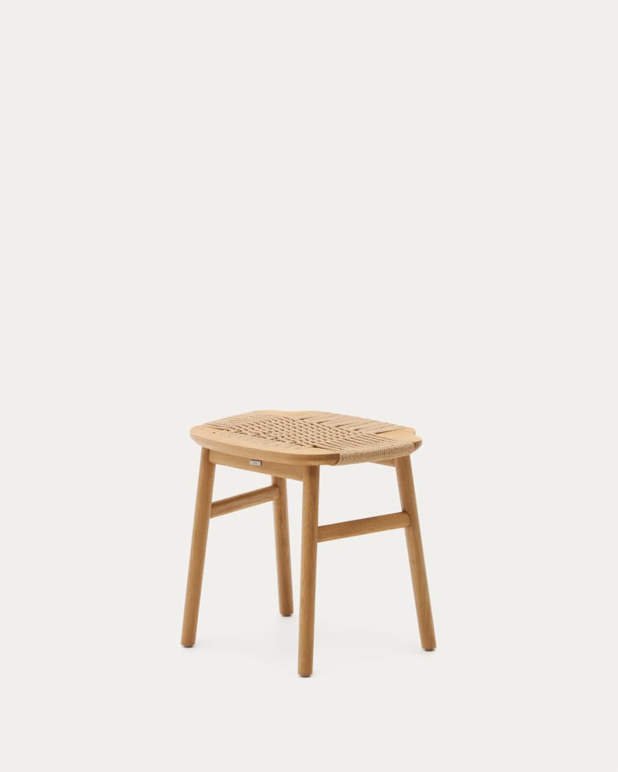 Enit stool made of beige paper cord and solid oak wood with natural finish, 43cm FSC Mix Credit