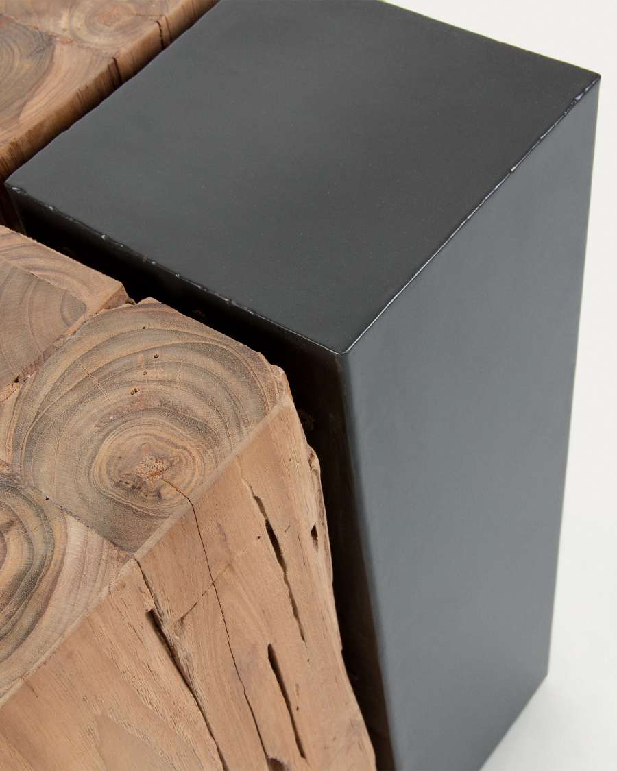 Kwango solid teak wood and metal side table, 29 x 45 cm