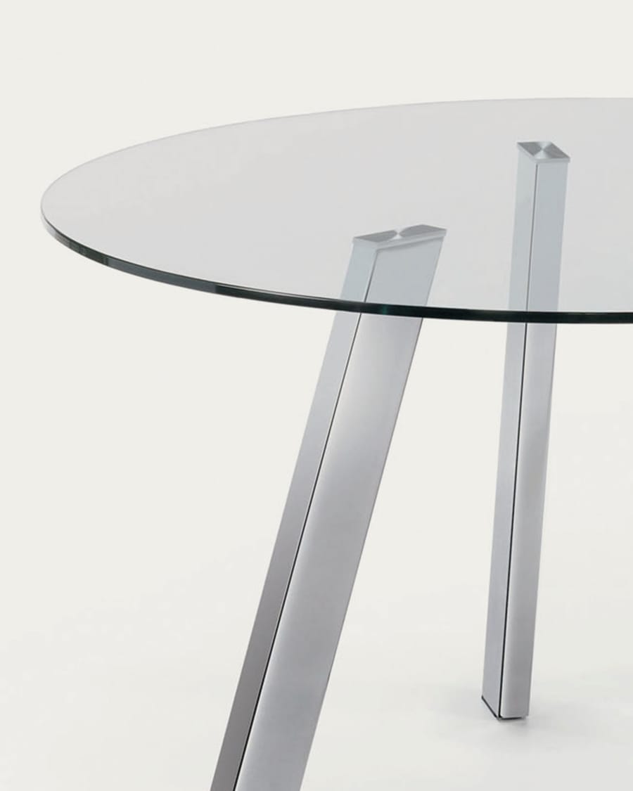 Carib round glass table with steel legs with chrome finish Ø 130 cm