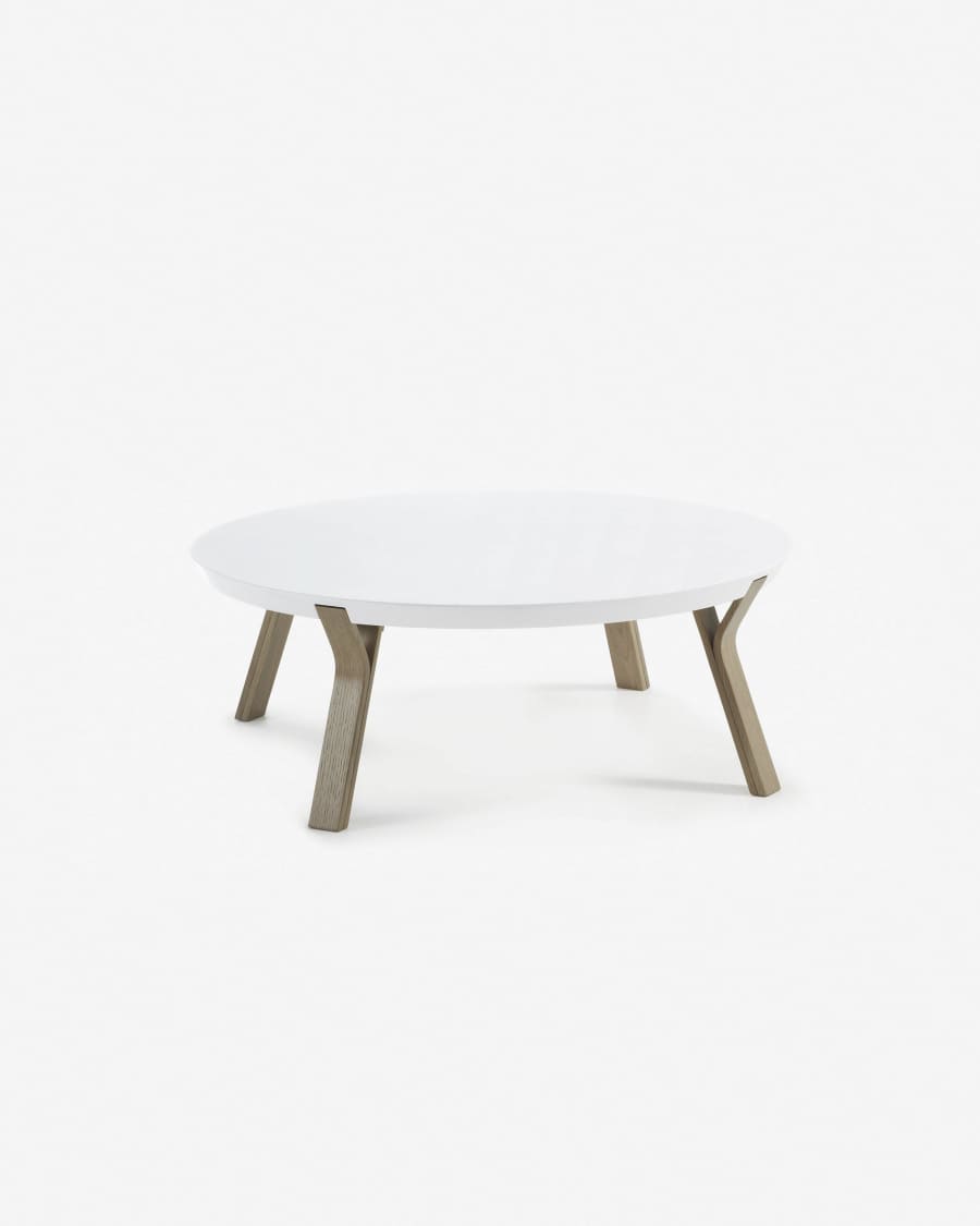 Τραπέζι σαλονιού Dilos Ø 90 εκ, λευκό και δρυς