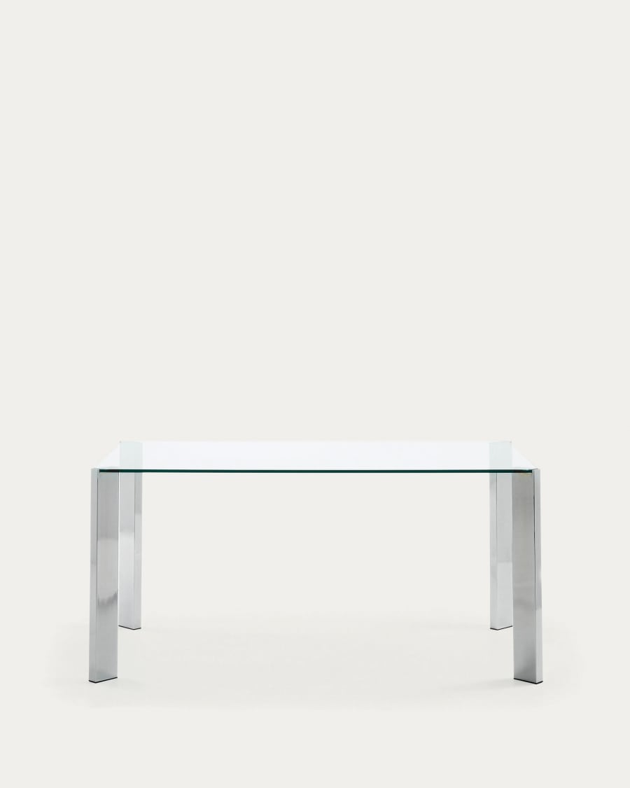Table Spot en verre et pieds en acier finition chromée 162 x 92 cm