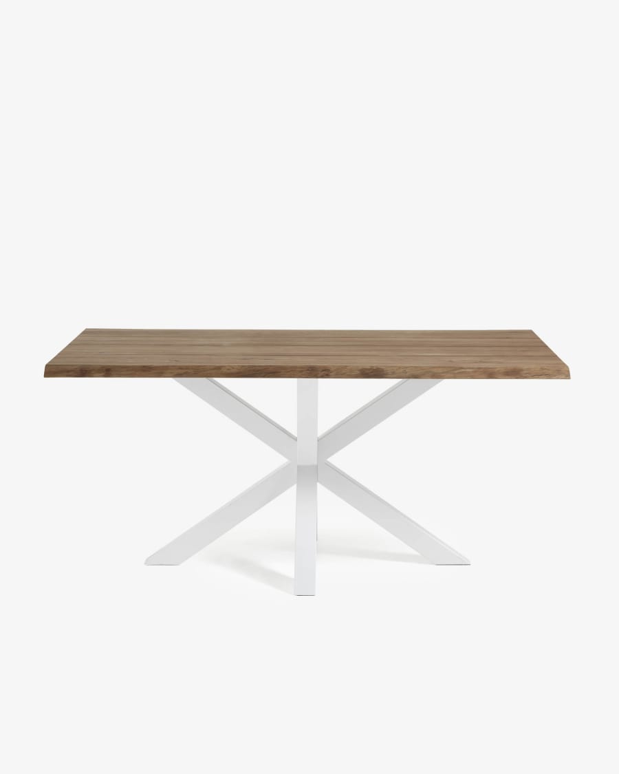 Τραπέζι Argo, παλαιωμένος καπλαμάς δρυός και λευκά ατσάλινα πόδια, 180x100εκ