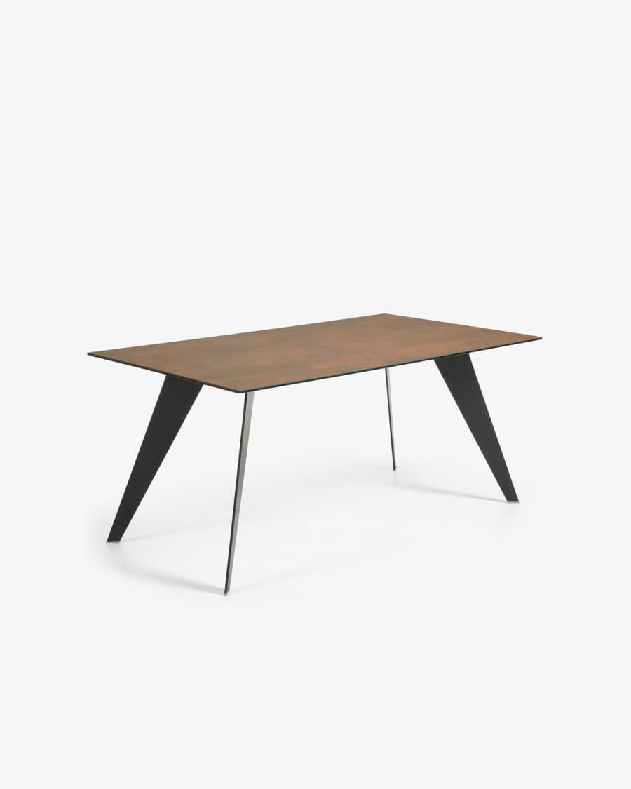 Τραπέζι Koda, πορσελάνη Iron Corten και μαύρα ατσάλινα πόδια, 160 x 90 εκ