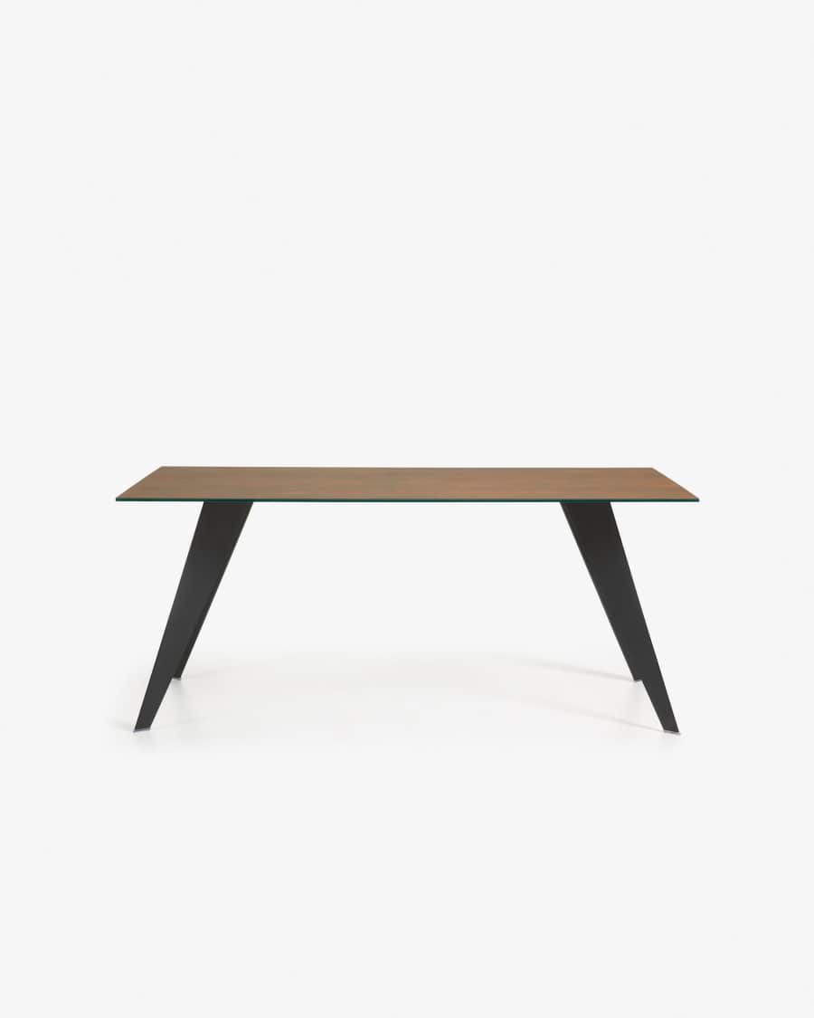 Τραπέζι Koda, πορσελάνη Iron Corten και μαύρα ατσάλινα πόδια, 160 x 90 εκ