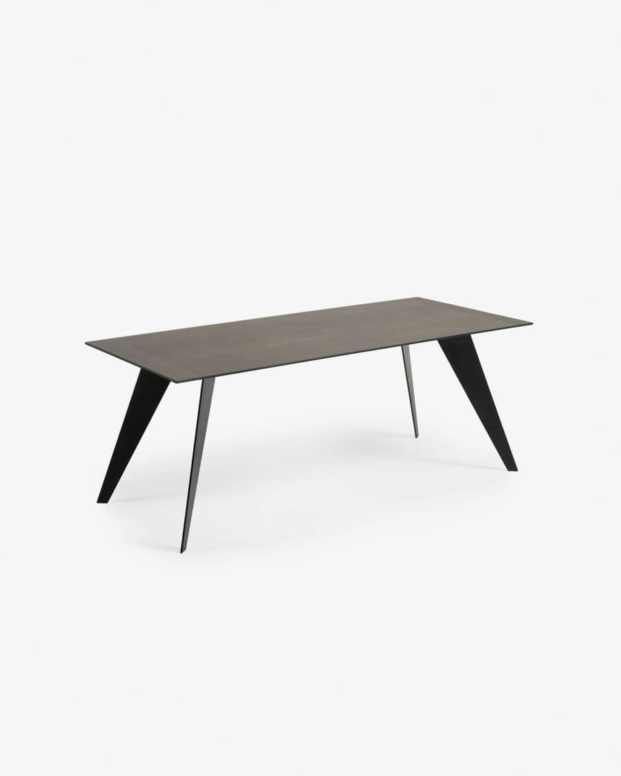 Koda ceramic table with Iron Moss finish and steel legs with black finish 200 x 100 cm
