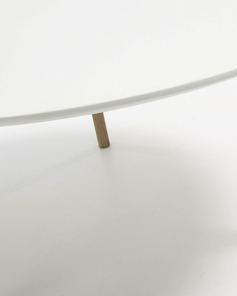 Table basse Kirb laqué blanc et structure en chêne américain Ø 90 cm
