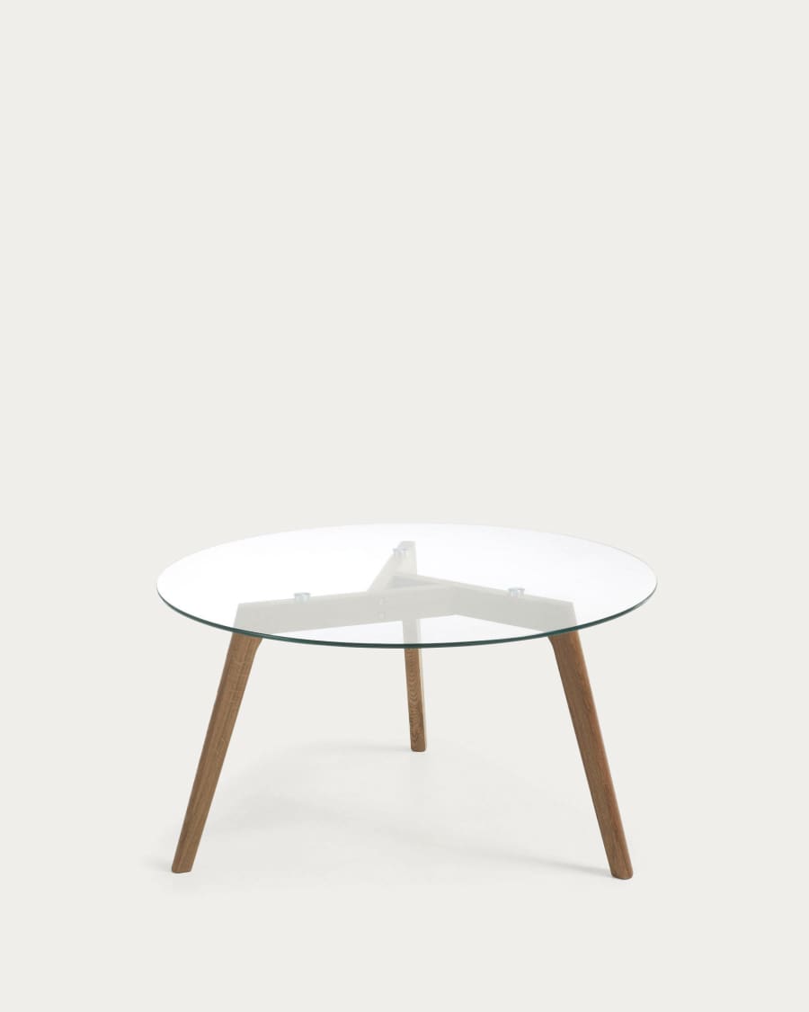 Table basse Kirb en verre et structure en chêne Ø 90 cm