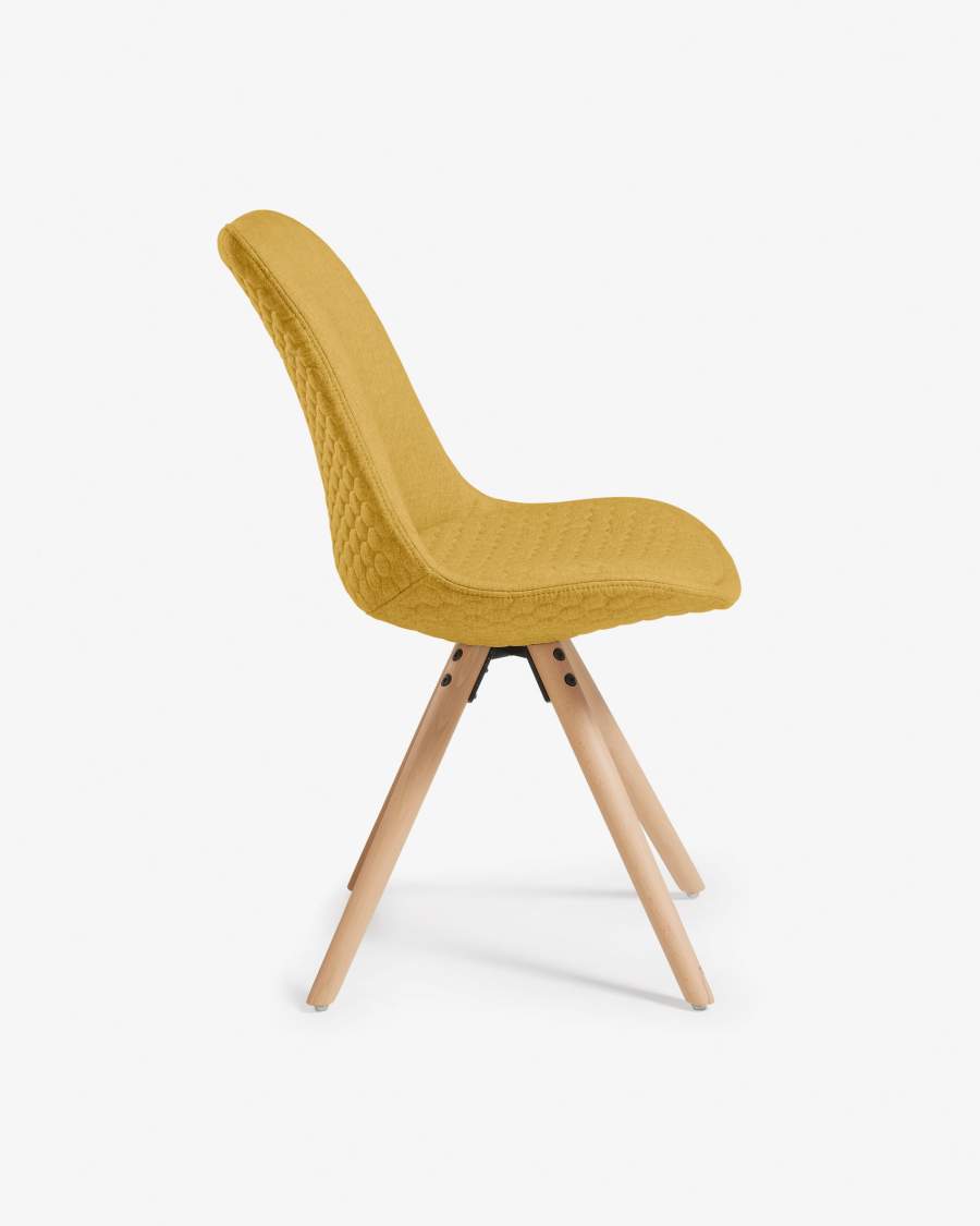 Ralf mustard chair with padded seat and solid beech legs