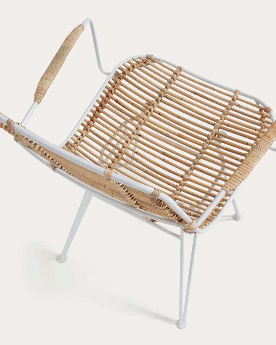 Tishana rattan and white steel chair with armrests
