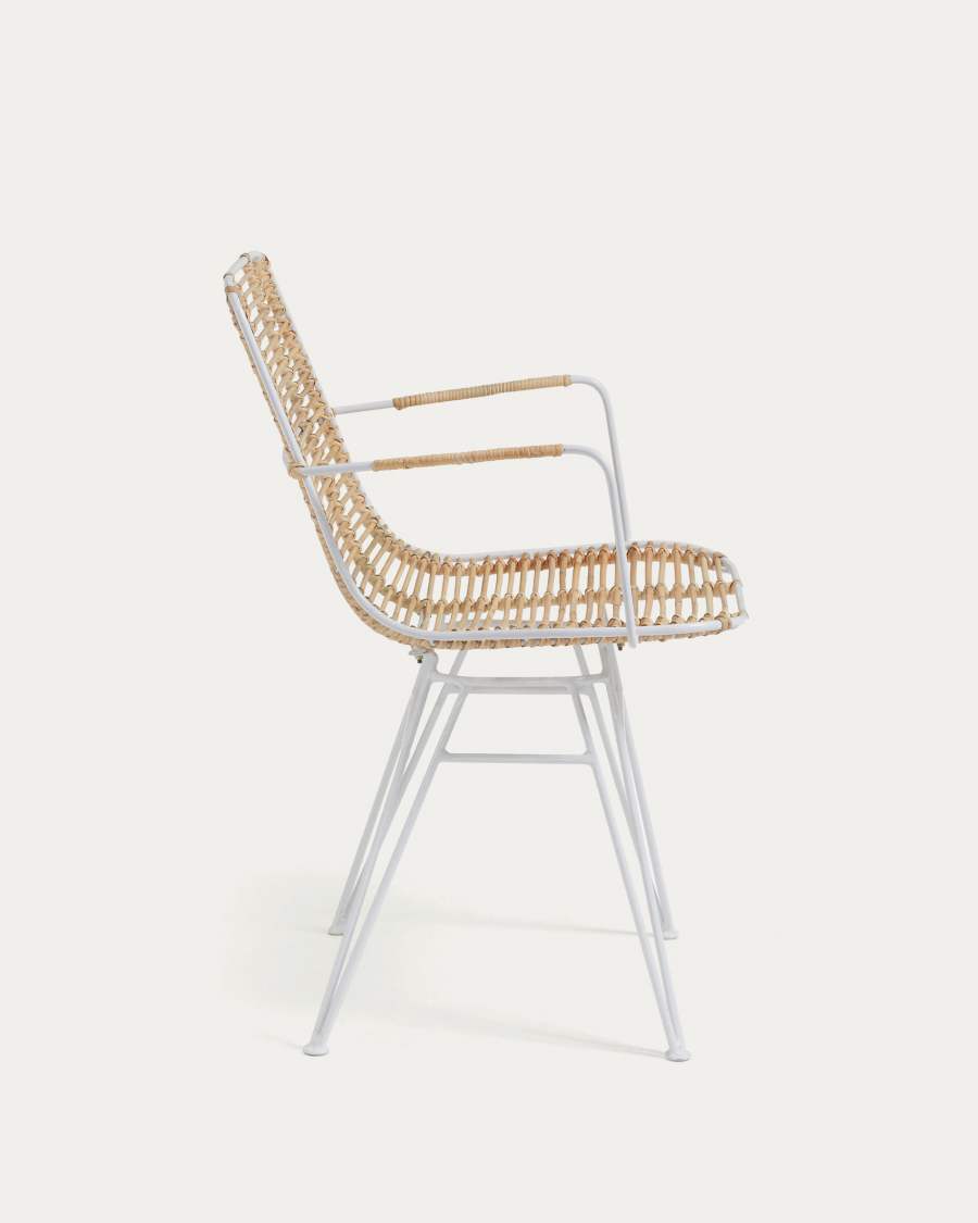 Tishana rattan and white steel chair with armrests