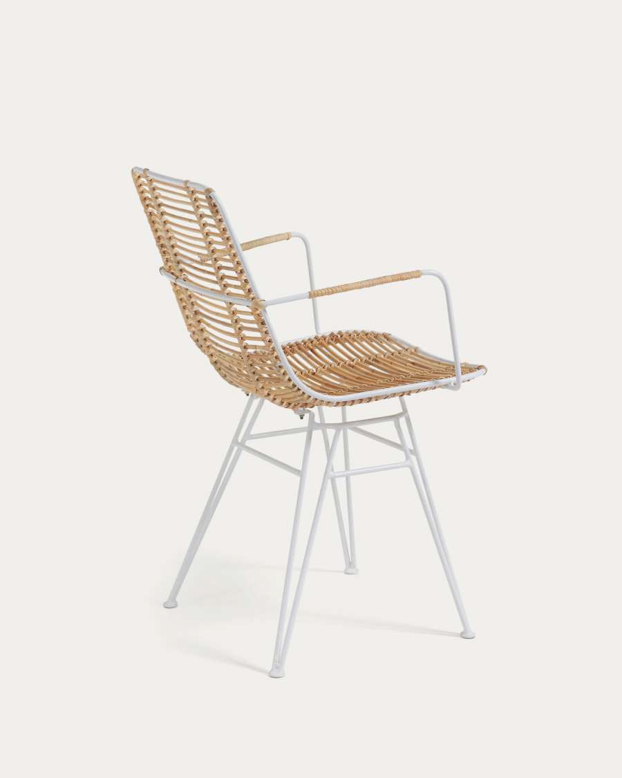 Tishana rattan and white steel chair with armrests