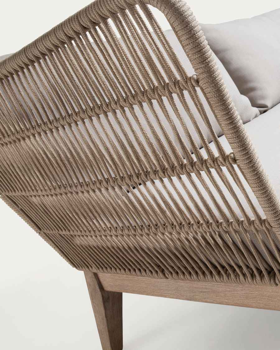 Divano Belleny 3 posti corda beige e legno massello di acacia 176 cm FSC 100%