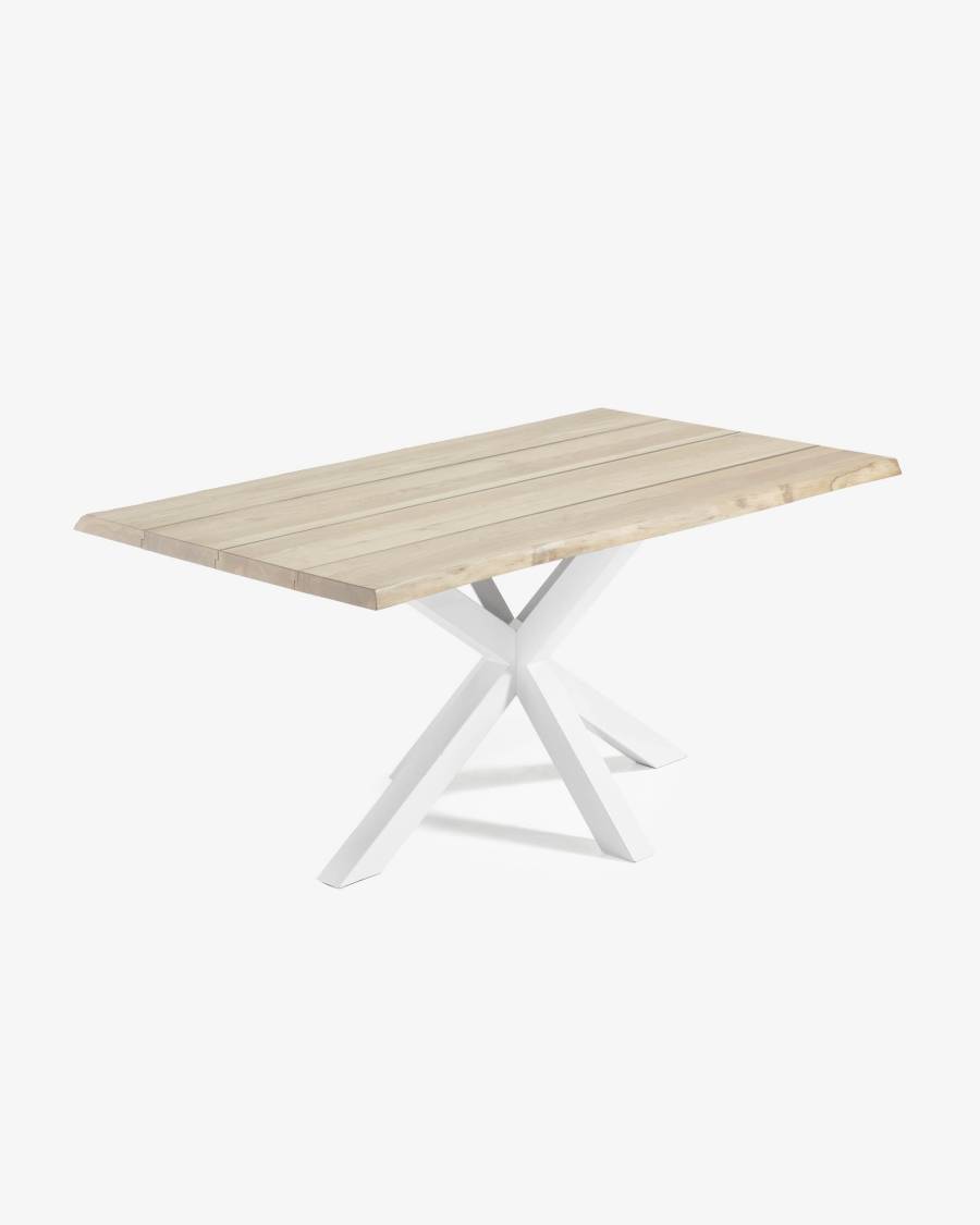Argo oak veneer table with a whitewashed finish and white steel legs, 200 x 100 cm