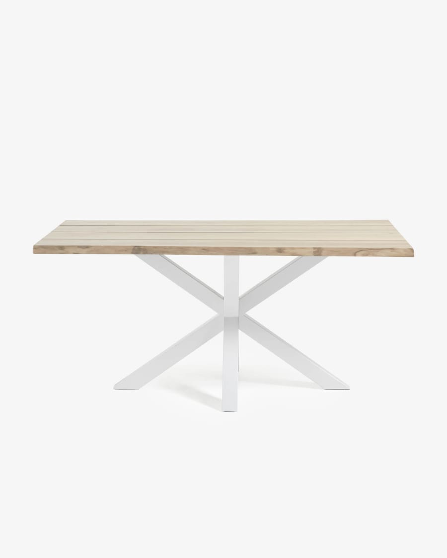 Argo oak veneer table with a whitewashed finish and white steel legs, 200 x 100 cm