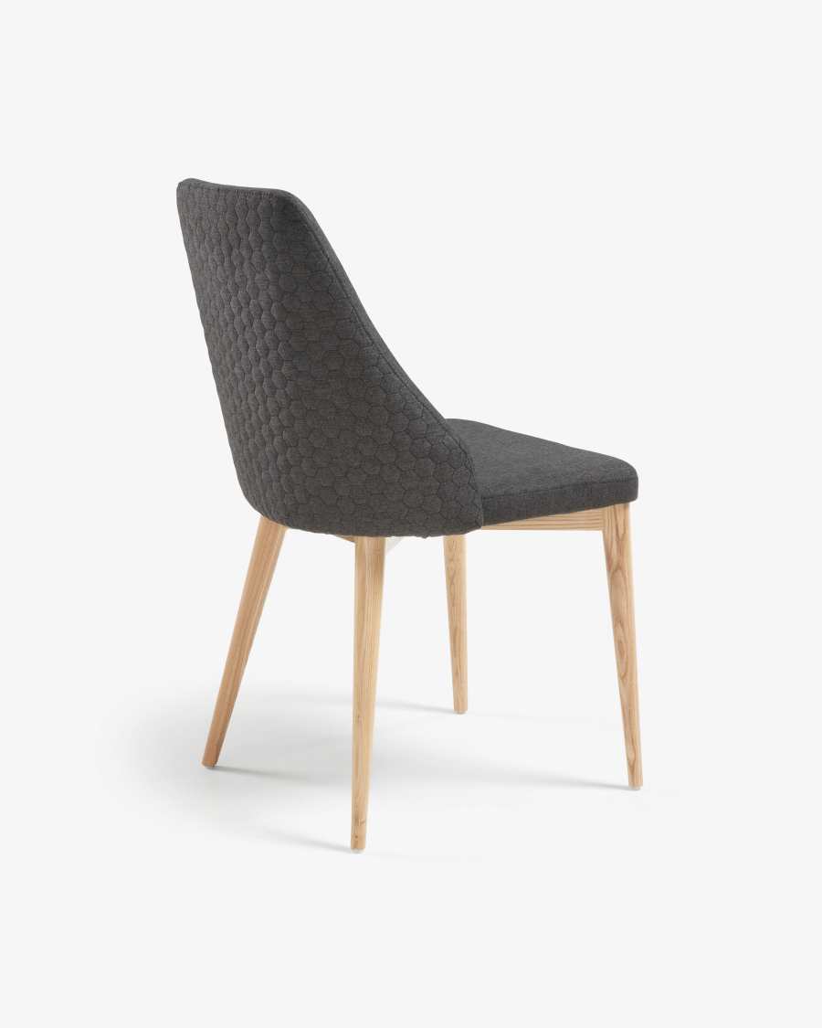 Rosie dark grey chair with solid ash legs with natural finish