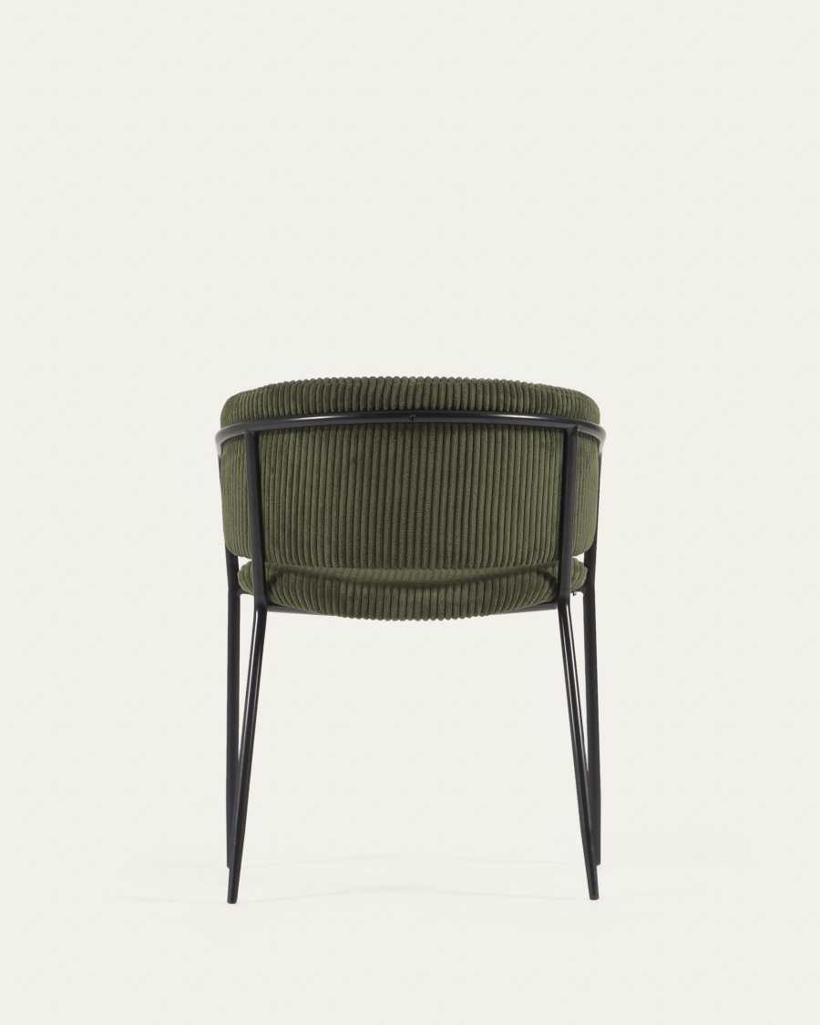 Καρέκλα Runnie, χοντρό κοτλέ, σκούρο πράσινο, μεταλλικά πόδια σε μαύρο φινίρισμα
