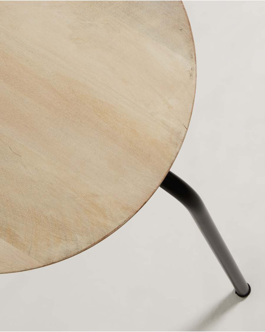 Σκαμπό Ren, μασίφ ξύλο μάνγκο, μαύρα ατσάλινα πόδια