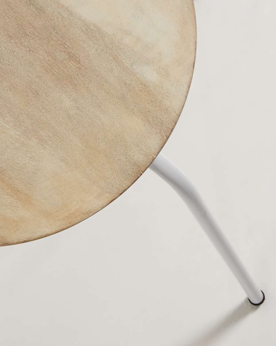 Ren solid mango wood footrest with steel legs in a white finish