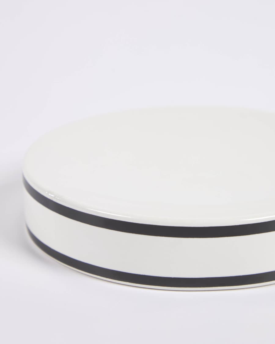 Arminda white ceramic soap dish with black detail