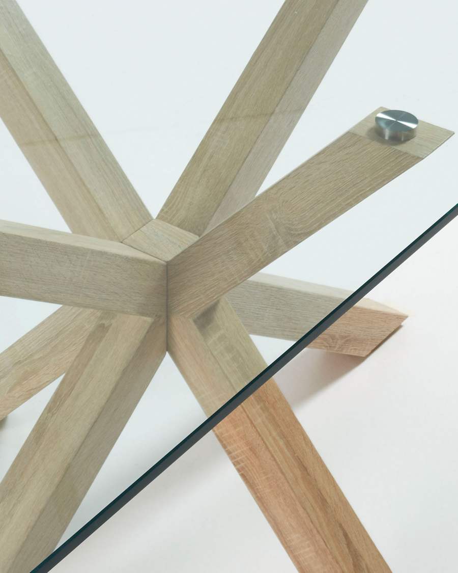 Argo glass table with steel legs with wood-effect finish 150 x 90 cm