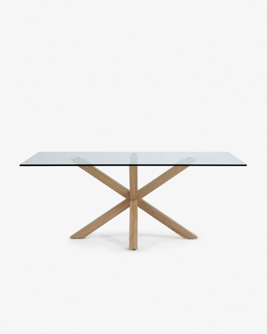 Argo glass table with steel legs with wood-effect finish 150 x 90 cm