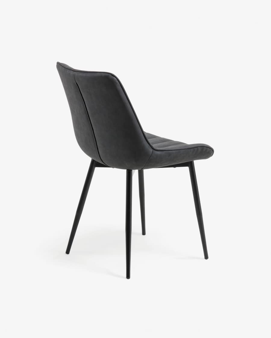Καρέκλα Janis, σκούρο γκρι και μαύρα ατσάλινα πόδια