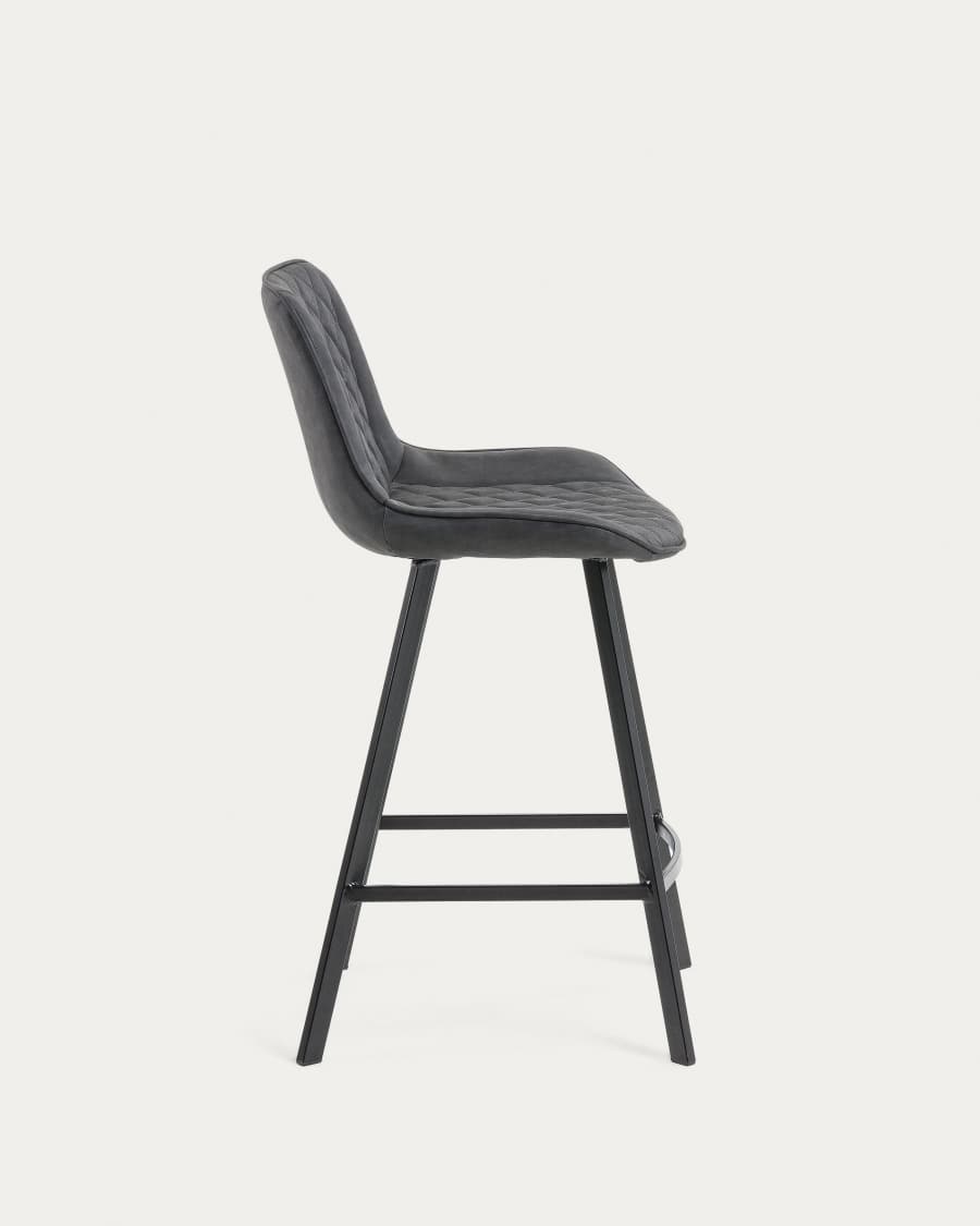 Adela faux leather stool in dark grey, with steel legs in a black finish, height 66 cm