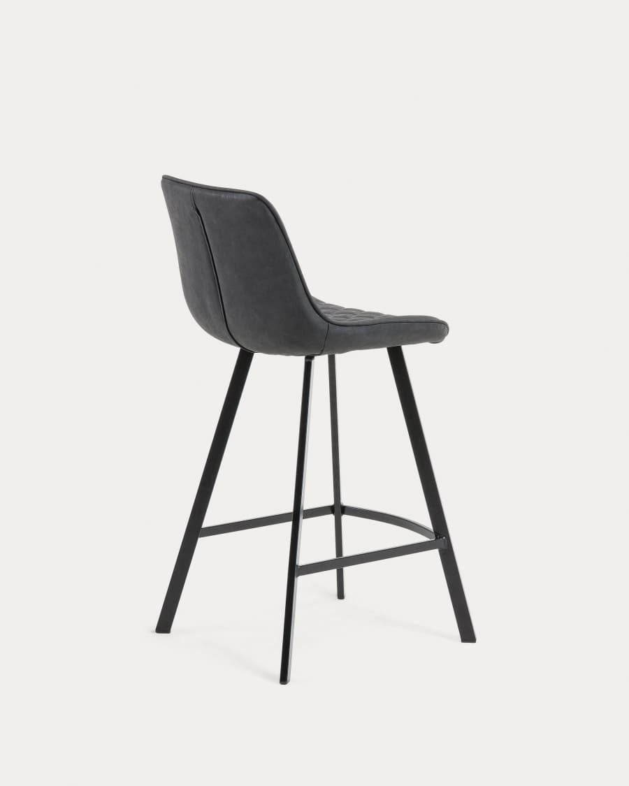 Adela faux leather stool in dark grey, with steel legs in a black finish, height 66 cm