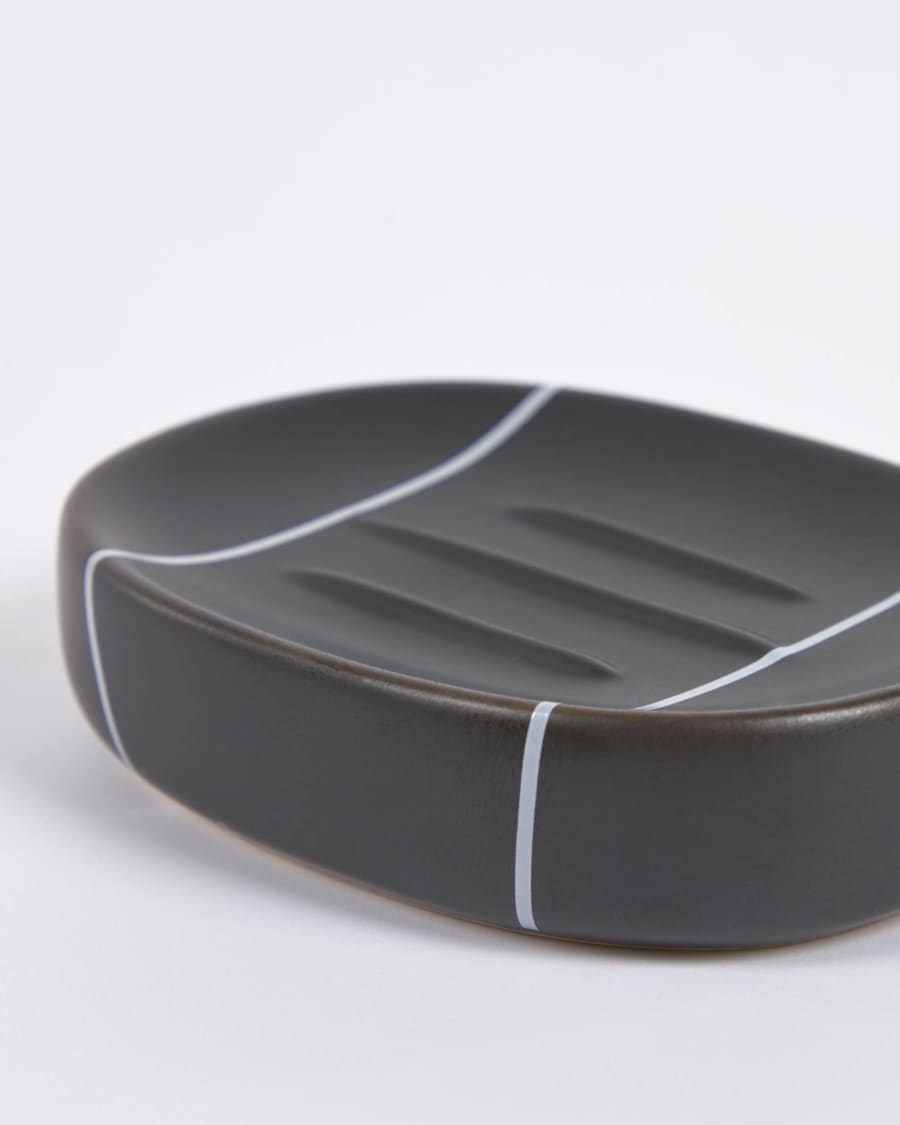 Cerisa black ceramic soap dish with white detail