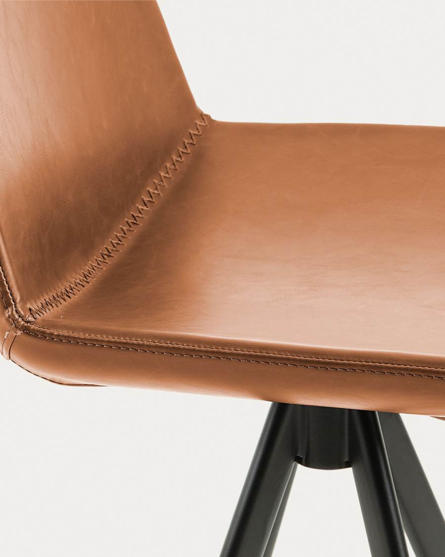 Zeva brown faux leather stool with steel in a black finish, height 75 cm