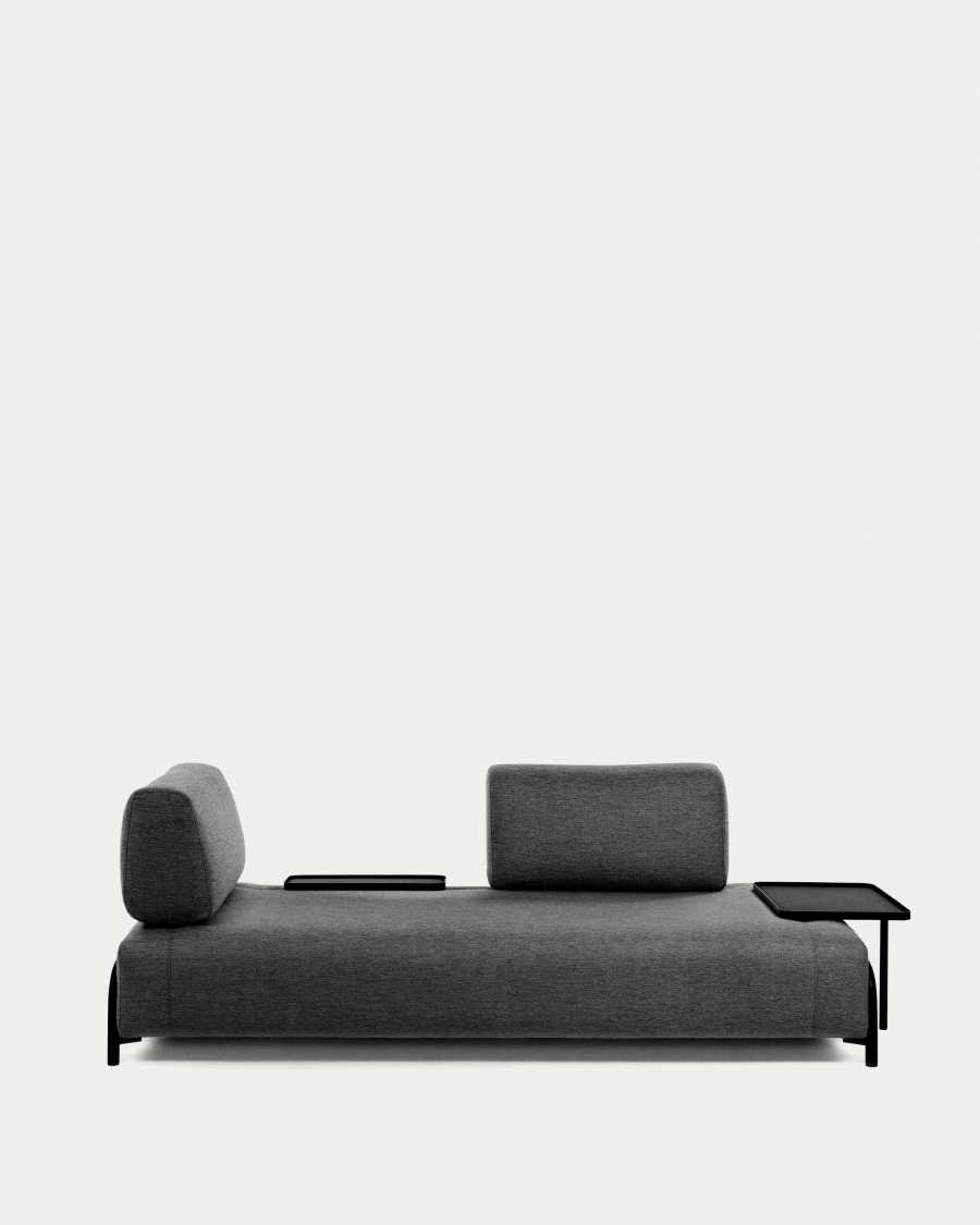 Compo 3 seater sofa with large tray in dark grey, 252 cm