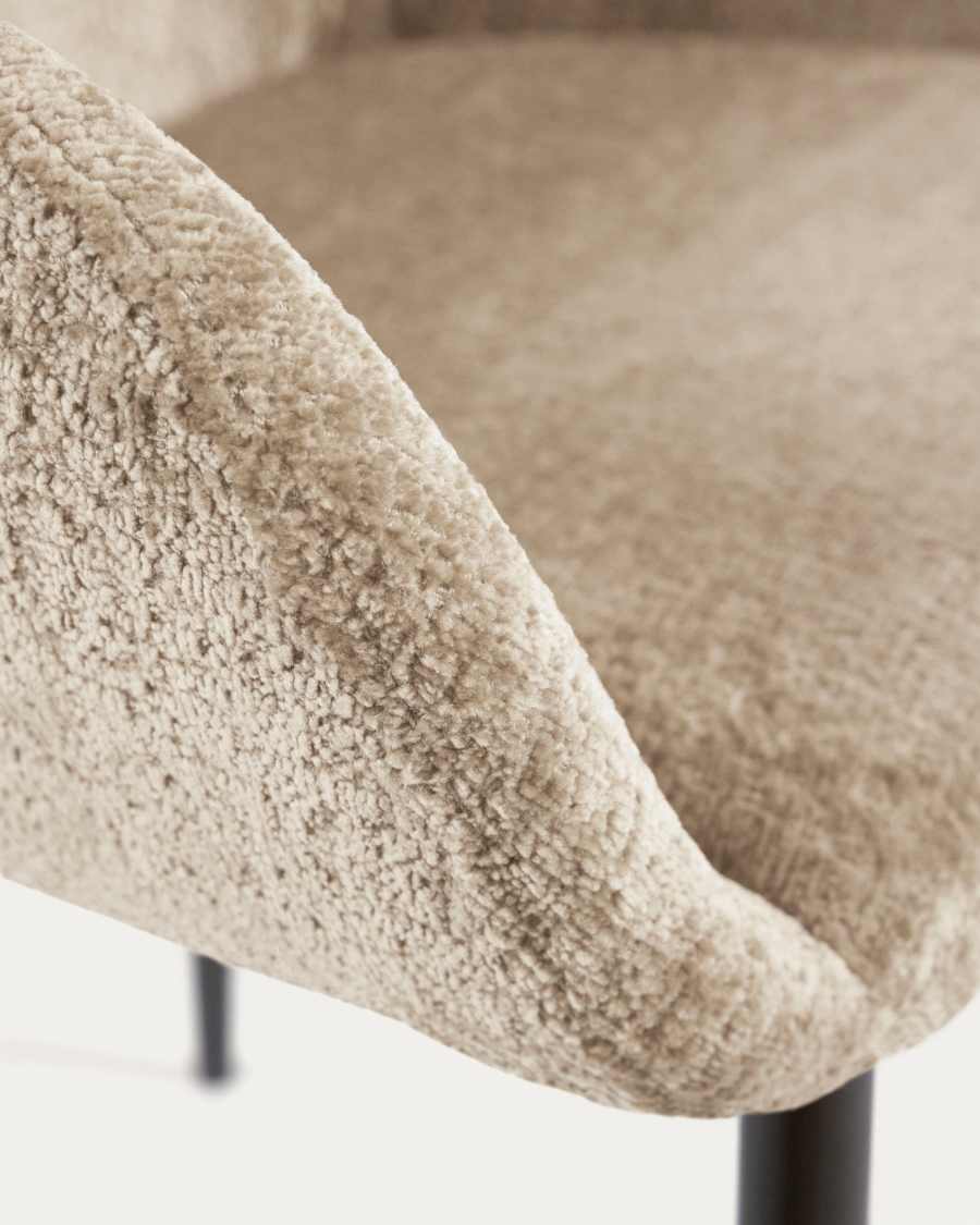 Konna chair in beige chenille with steel legs and painted black finish