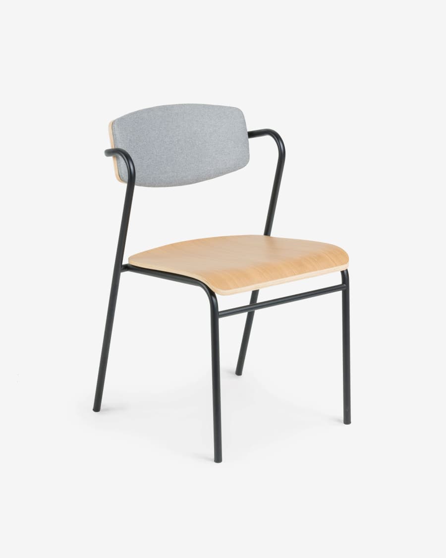Sedia Zaha grigio chiaro in impiallacciato rovere e acciaio finitura nera