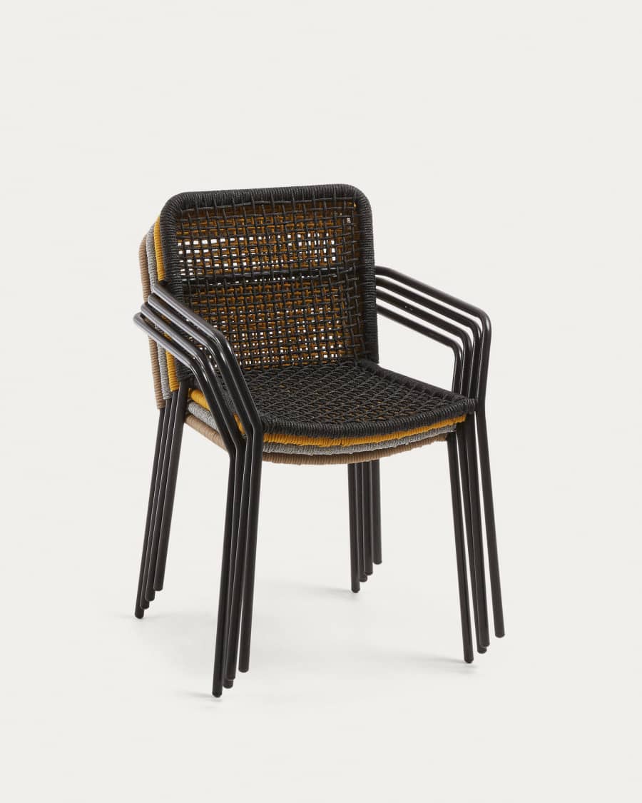 Ellen stackable chair in black cord with galvanised steel