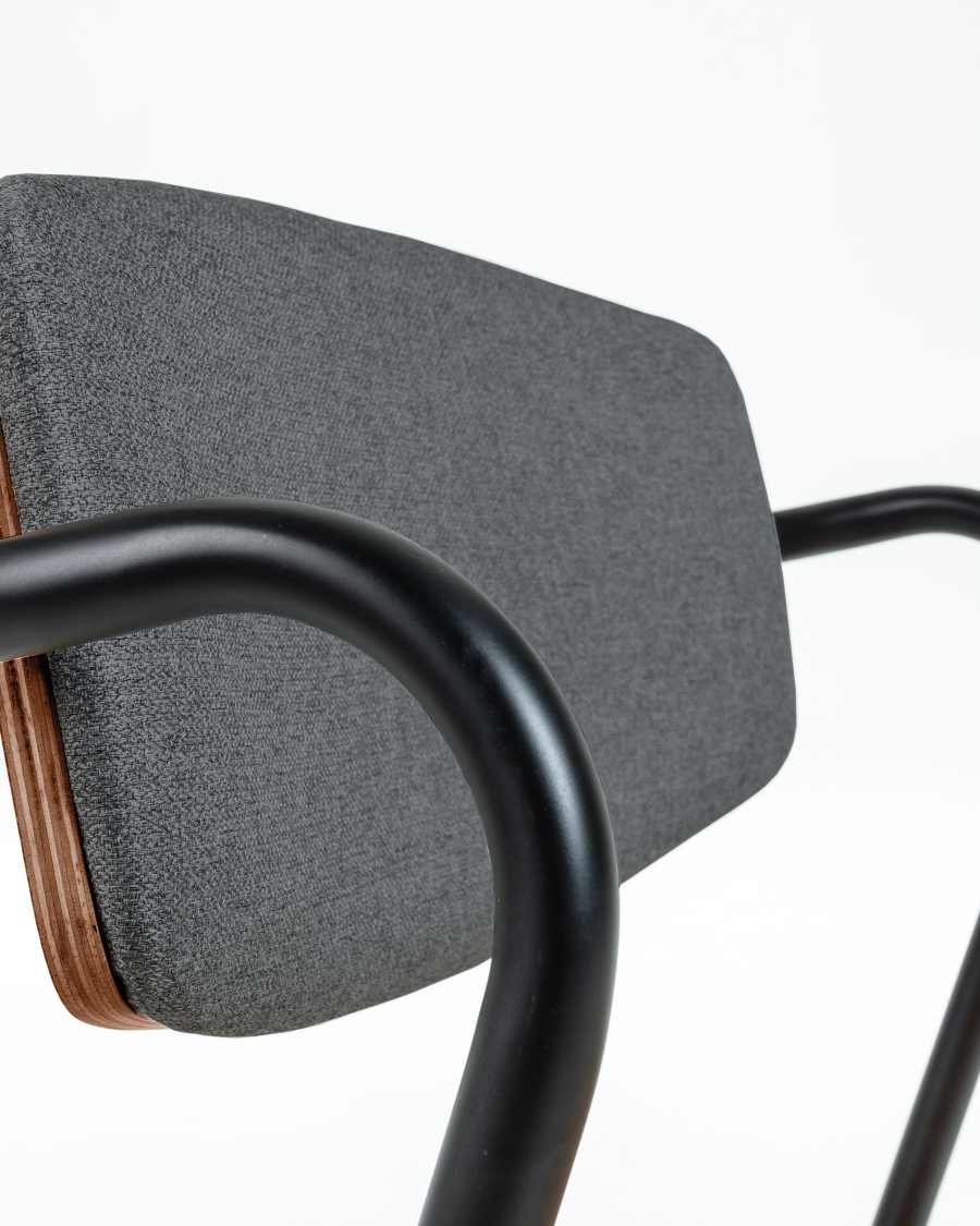 Zaha dark grey chair in walnut veneer and steel with black finish