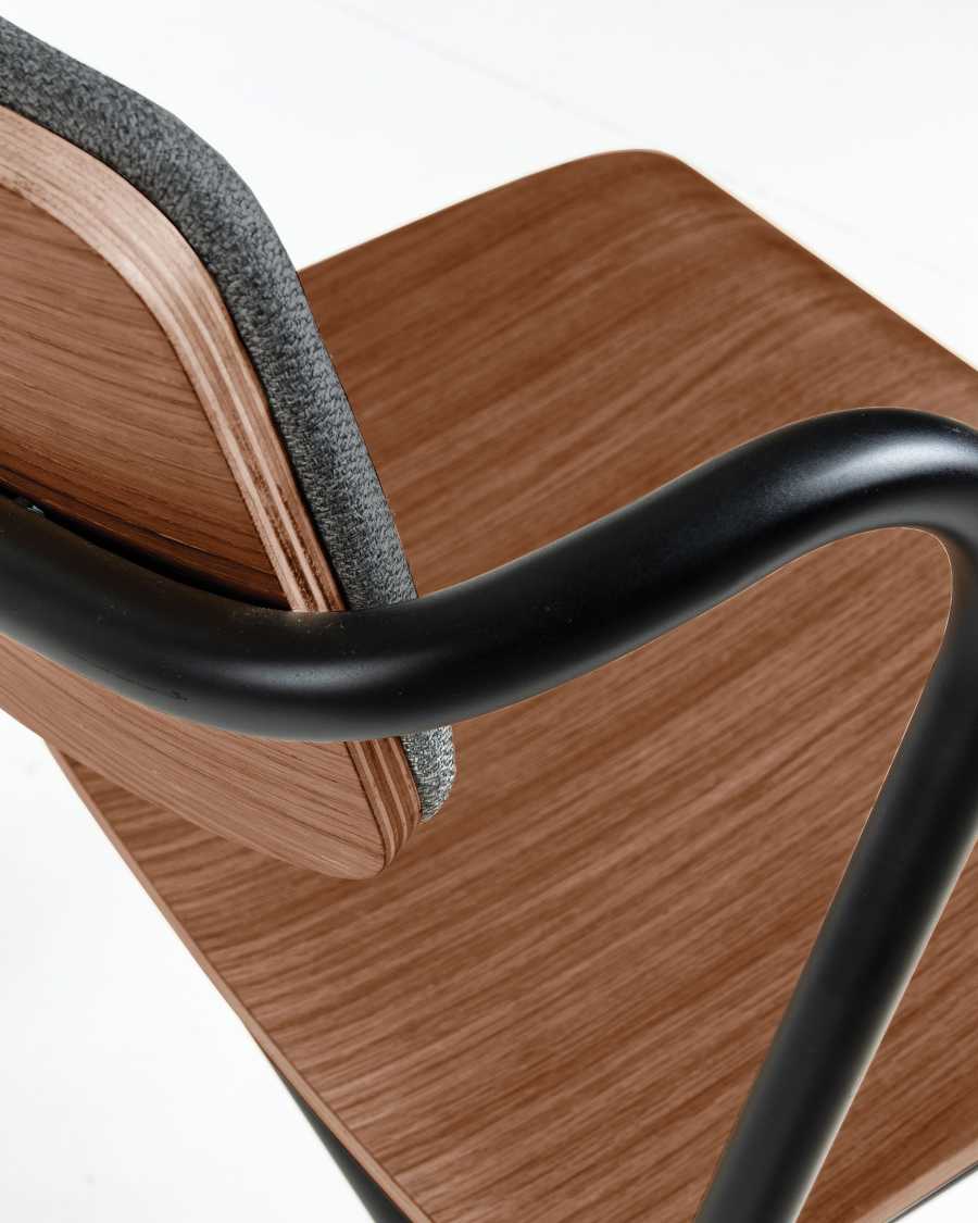 Zaha dark grey chair in walnut veneer and steel with black finish