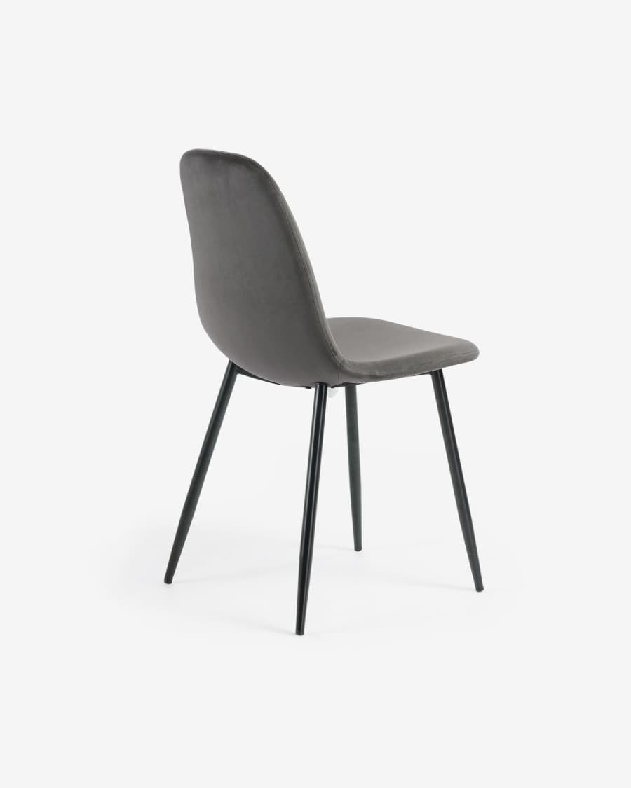Chaise Yaren en velours gris et pieds en acier noir