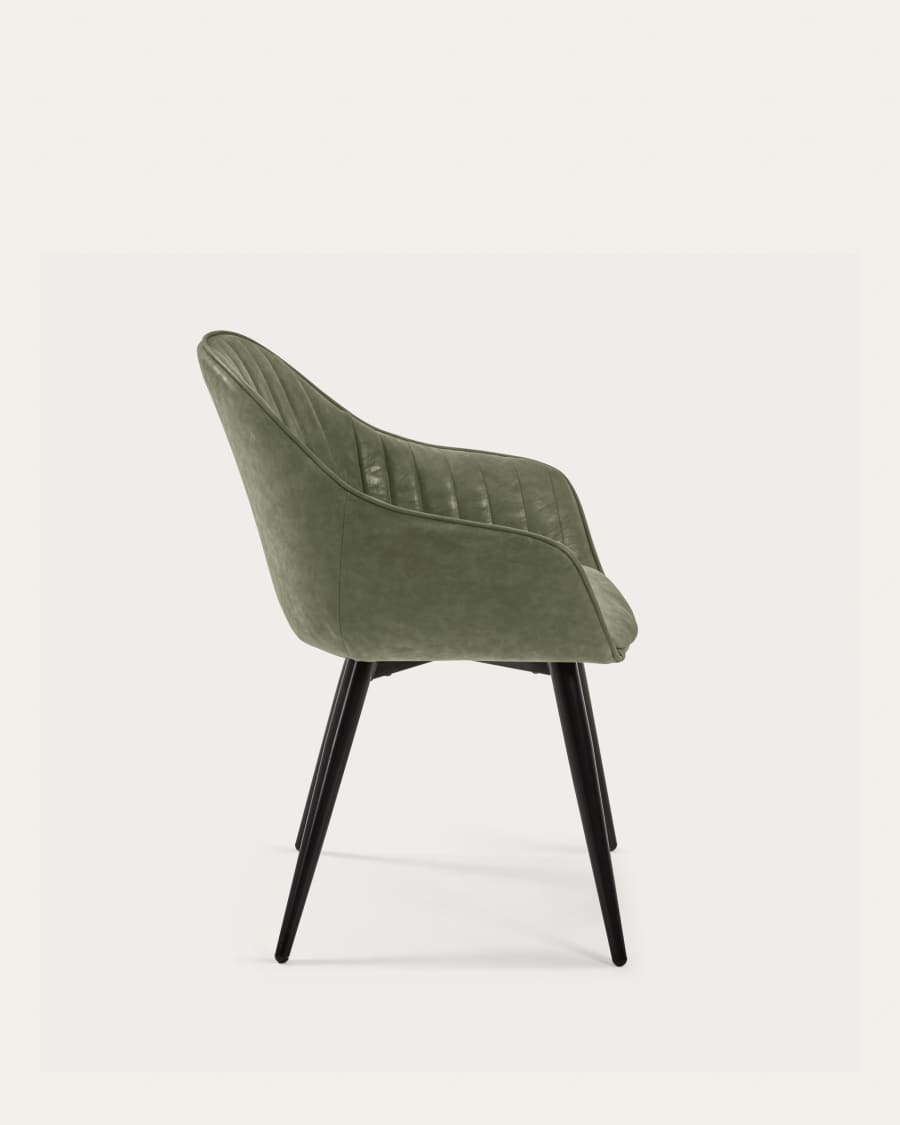 Fabia velvet chair in green with steel legs in a black finish