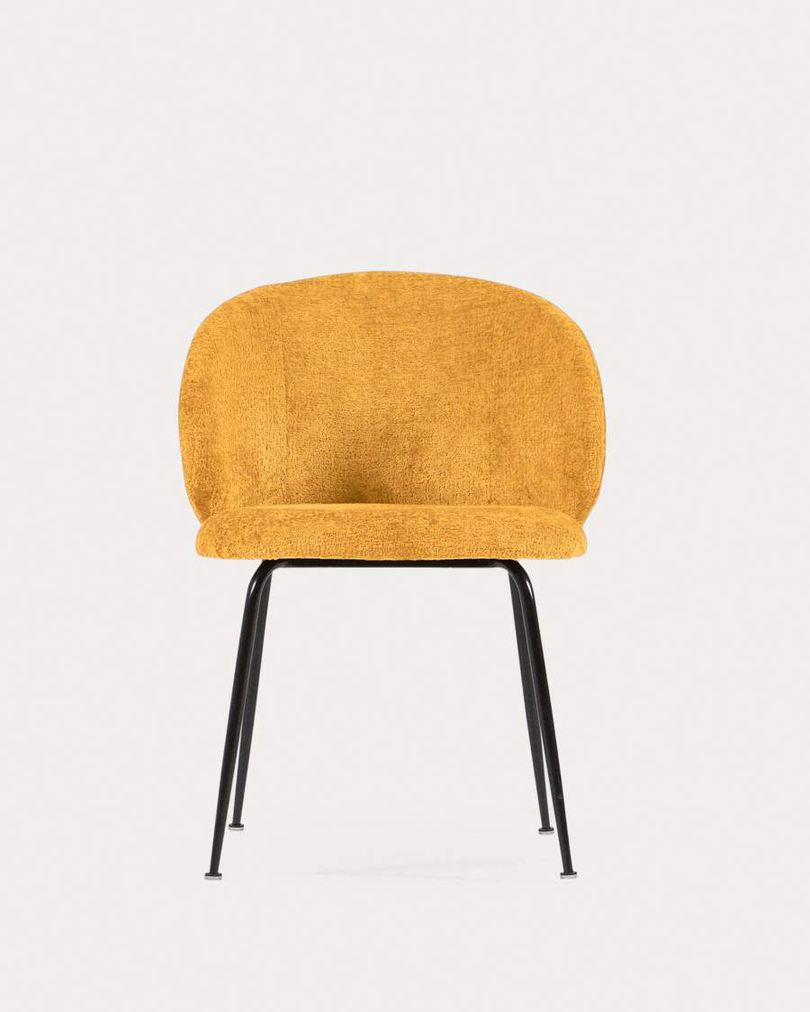 Chaise Minna en chenille moutarde et pieds en acier peint noir