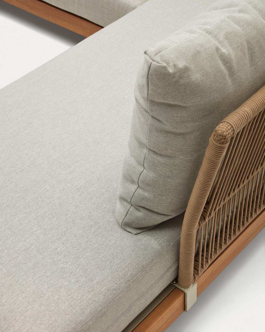 Set Raco divano ad angolo 5 posti e tavolino in legno massello di acacia