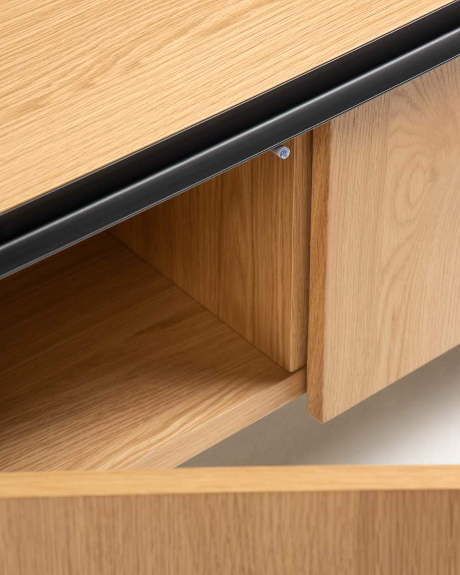 Nadyria TV-Schrank 3 Türen Eichenfurnier und Stahl mit schwarzem Finish 180 x 50 cm