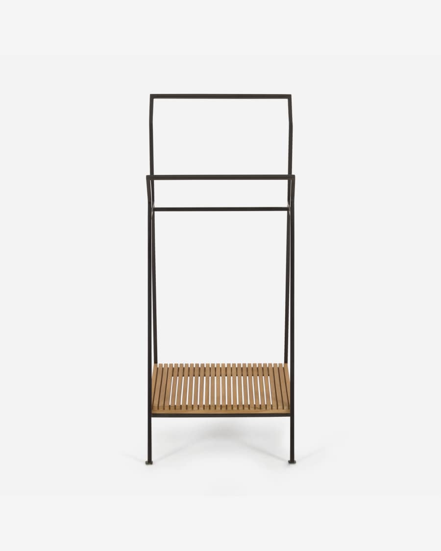 Ράγα πετσέτας Taciana, μασίφ τικ σε μαύρο φινίρισμα, 35 x 80 εκ