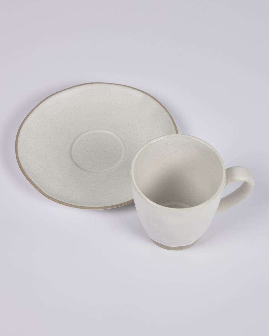 Ryba coffee cup and saucer in white and brown ceramic