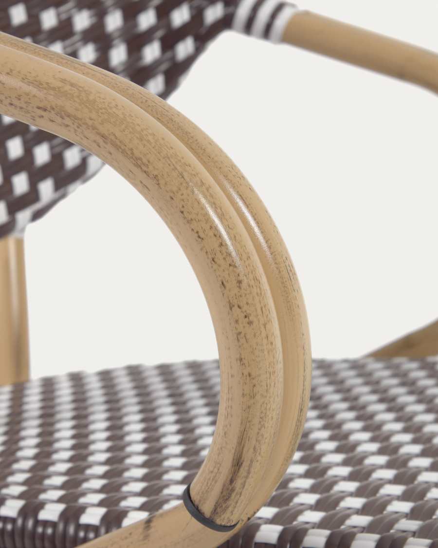 Marilyn stackable outdoor bistro chair w/ armrests in aluminium and synthetic rattan in brown & white