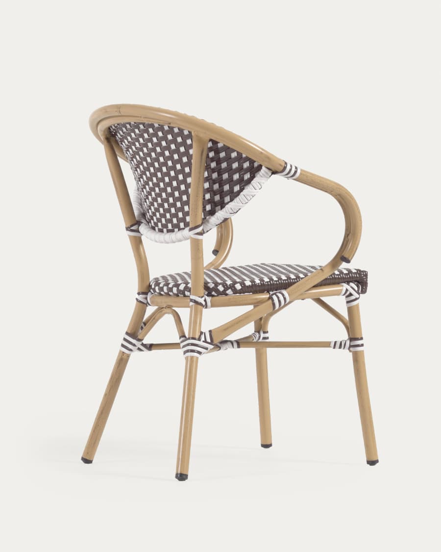 Marilyn stackable outdoor bistro chair w/ armrests in aluminium and synthetic rattan in brown & white