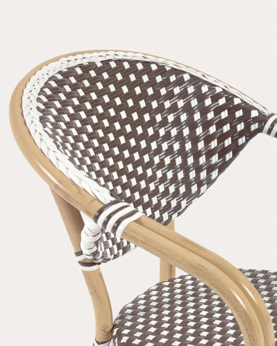 Marilyn stackable outdoor bistro chair w/ armrests in aluminium and synthetic rattan in brown & white