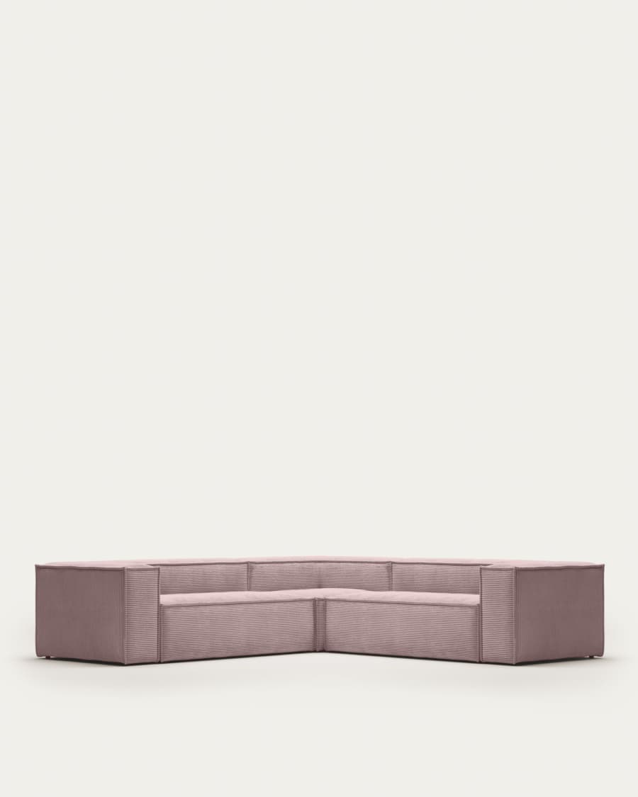Blok 4 seater corner sofa in pink corduroy, 290 x 290 cm