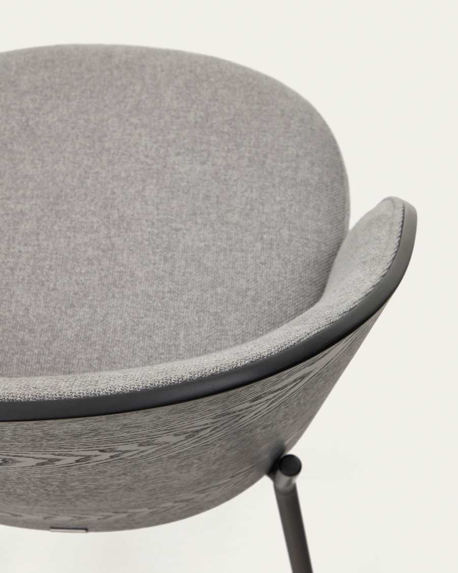 Eamy chair light grey chenilla and ash wood veneer with a black finish and black metal