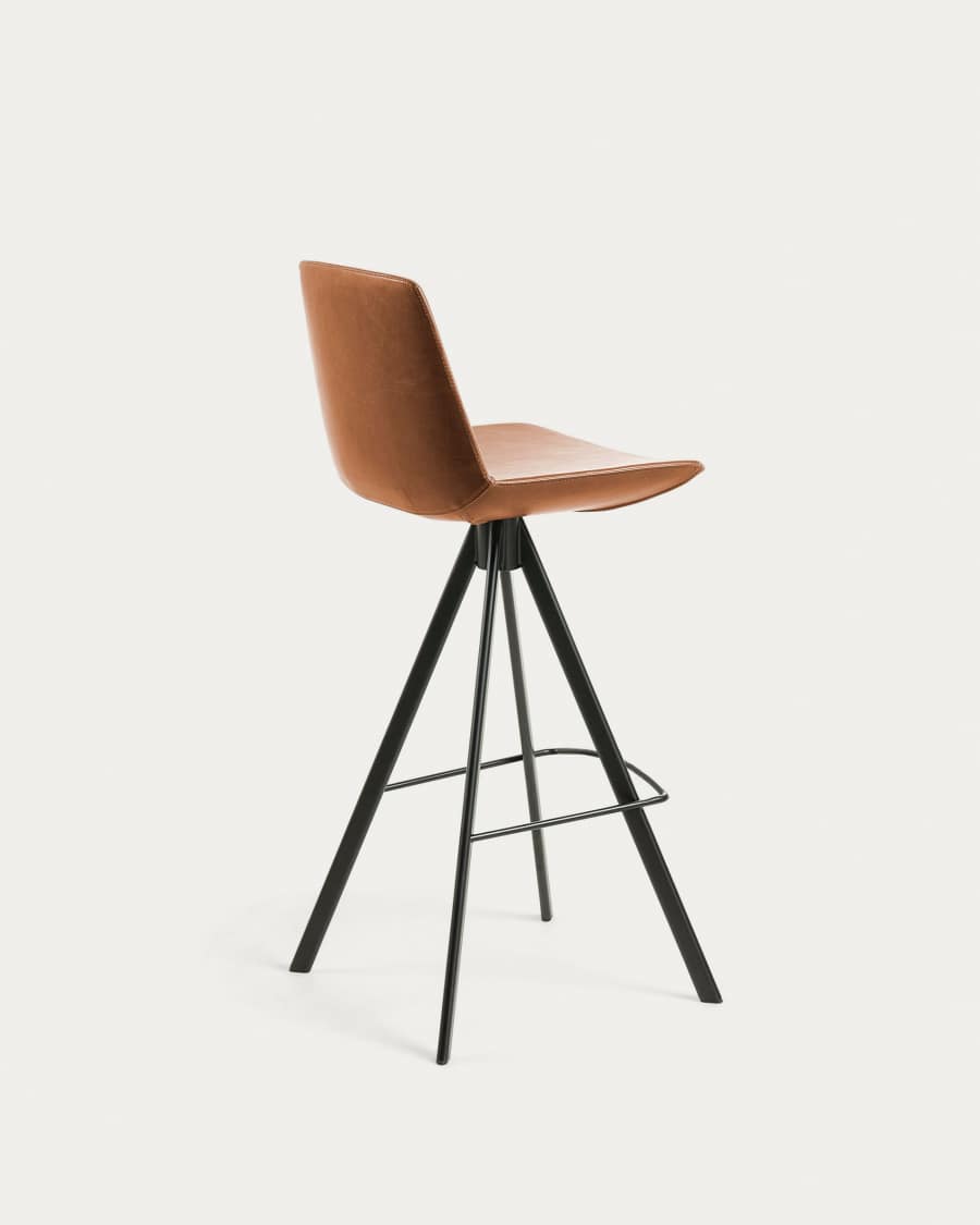 Zeva brown faux leather stool with steel in a black finish, height 75 cm